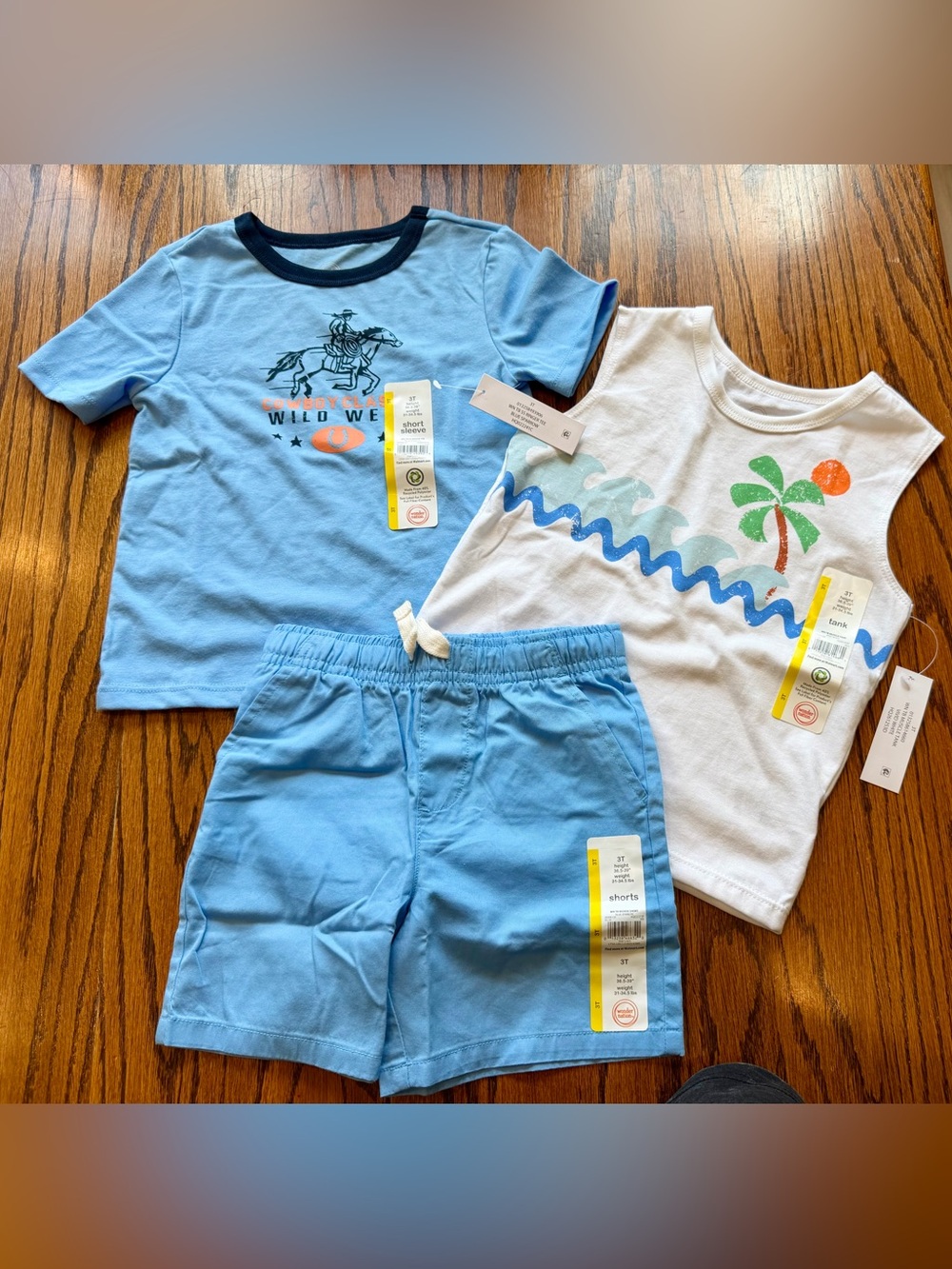 Wonder Nation Boy's 3-Piece Summer Tee & Shorts Set - Light Blue & White NWT